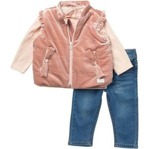 Brand New 7 for all Mankind 3-piece set Pink Velvet Vest, Pink Tee, & Jeans  18M